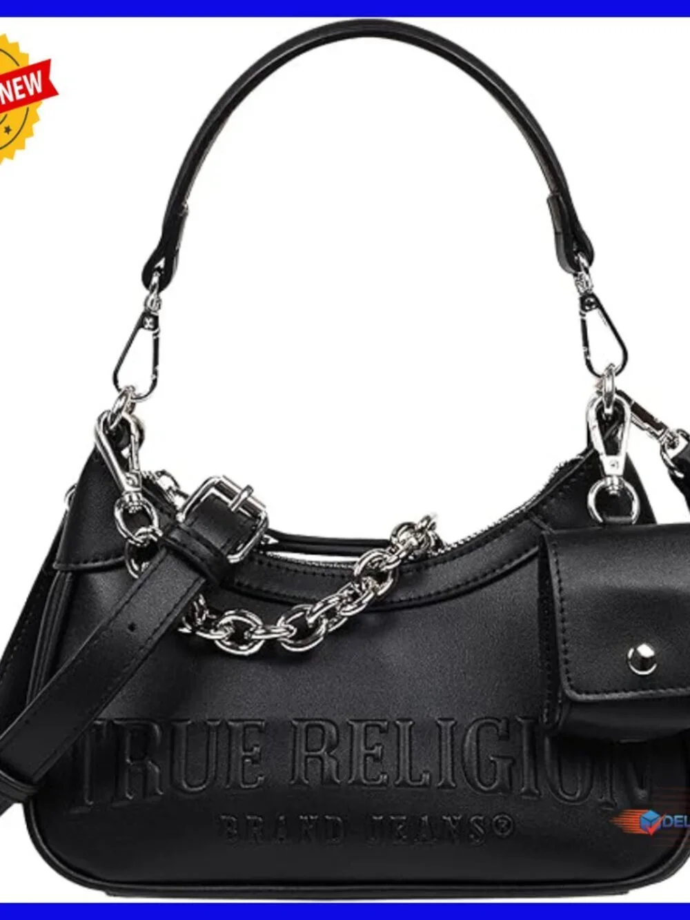 Zip-Top Hobo Bag with Chain Strap, Dual Pockets, Removable Pouch